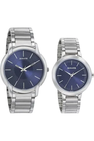 Sonata Quartz Analog Blue Dial Metal Strap Watch for Couple