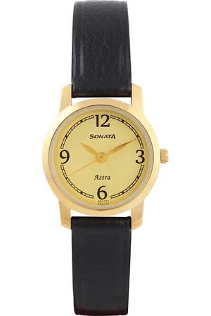 Sonata Quartz Analog Champagne Dial Brown Leather Strap Watch For Women