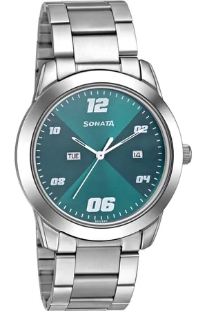 Sonata RPM Quartz Analog with Day and Date Green Dial Stainless Steel Strap Watch for Men