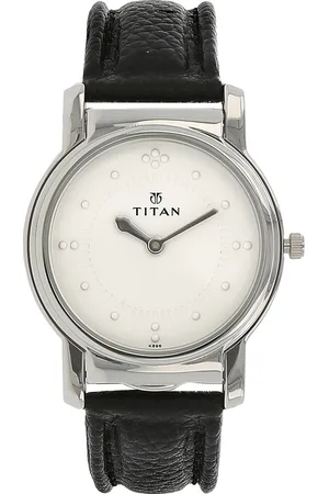 Titan Analog Silver Dial Quartz Stainless Steel Black Leather Strap Watch for Men