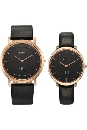 Titan Edge Pair Black Dial Analog Leather Strap watch for Couple