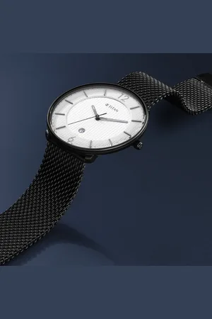 Titan Minimals White Analog with Date Stainless Steel Strap watch for Men