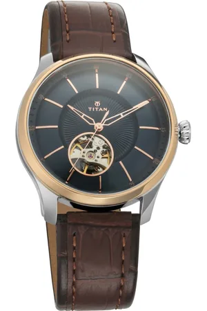 Titan Magnate Automatic Blue Dial Brown Leather Strap Watch For Men