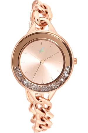 Fastrack Glitch Quartz Analog Rose Gold Dial Metal Strap Watch for Girls