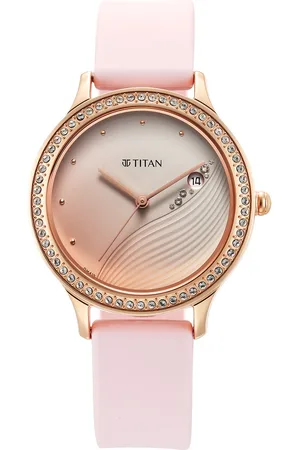 Titan Purple Glam It Up Pink Dial Analog with Date Silicone Strap Watch for Women