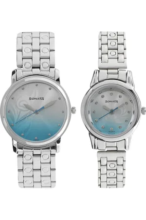 Sonata Quartz Analog Silver Dial Metal Strap Watch for Couple