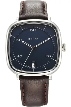 Titan Neo Curve Quartz Analog with Date With Date Blue Dial Brown Leather Strap Watch for Men