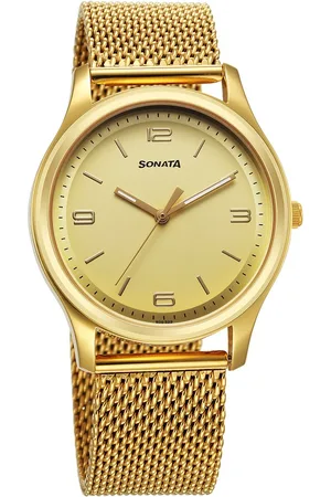 Sonata Traditional Essentials Quartz Analog Champagne Dial Stainless Steel Strap Watch for Men