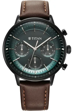 Titan Light Leathers Quartz Multifunction Black Dial Leather Strap Watch for Men