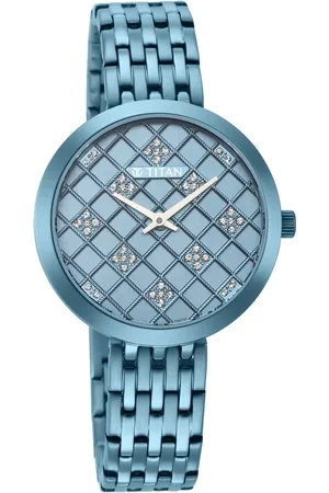 Titan Purple Unending Beauty Quartz Analog Blue Round Dial Blue Stainless Steel Strap Watch For Women