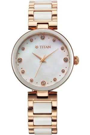 Titan Purple Ceramics Mother Of Pearl Dial Analog Steel and Ceramic Strap watch for Women