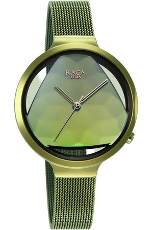 Titan Raga Moments of Joy Green Dial Analog Stainless Steel Strap Watch for Women