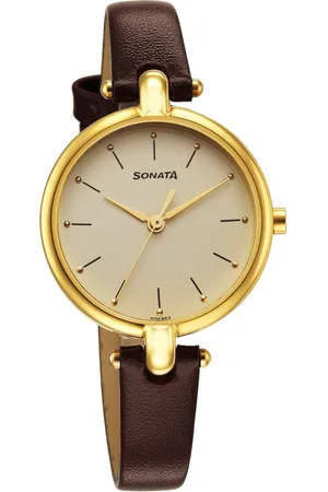 Sonata Gold Edit Champagne Dial Women Watch With Leather Strap