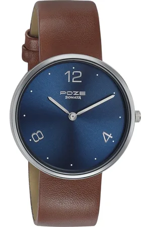 Sonata Poze Quartz Analog Blue Dial Leather Strap Watch for Men