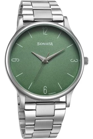 Sonata Aspire Quartz Analog Green Dial Stainless Steel Strap Watch for Men