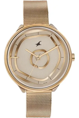 Fastrack Stunners Quartz Multifunction Rose Gold Dial Stainless Steel Strap Watch for Girls