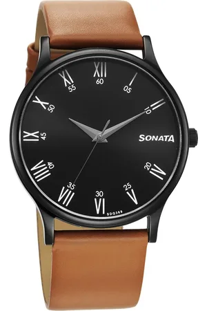 Sonata Aspire Quartz Analog Black Dial Leather Strap Watch for Men