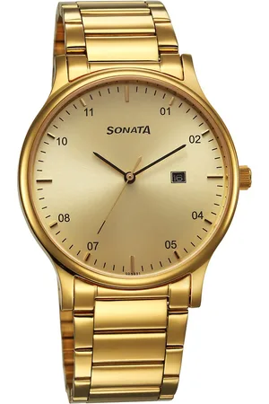 Sonata Quartz Analog with Date Champagne Dial Watch for Men