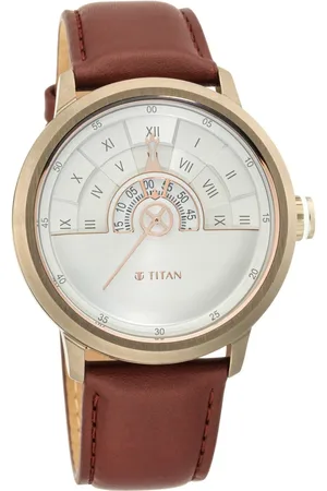 Titan Grandmaster White Dial Quartz Analog Leather Strap Watch for Men