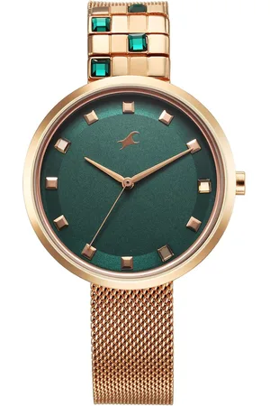Fastrack Fleek Quartz Analog Green Dial Stainless Steel Strap Watch for Girls