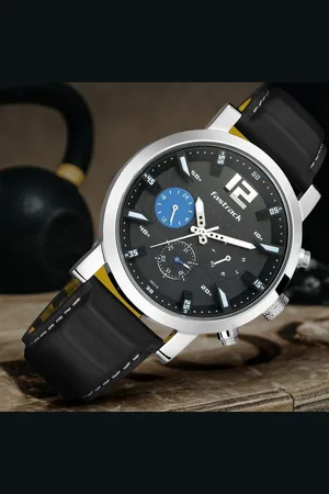 Fastrack Fastfit Quartz Multifunction Black Dial Leather Strap Watch for Guys