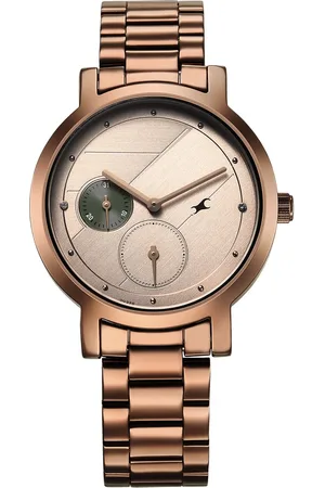 Fastrack Tick Tock Quartz Analog Beige Dial With Brown Stainless steel Strap Watch for Girls
