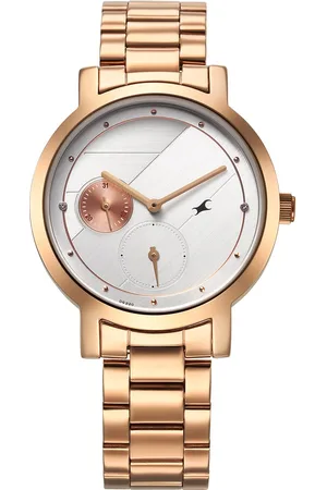 Fastrack Tick Tock Quartz Analog Silver Dial With Rose Gold Stainless steel Strap Watch for Girls
