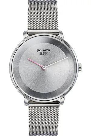 Sonata Sleek Quartz Analog Grey Dial Silver Stainless Steel Strap Watch for Women