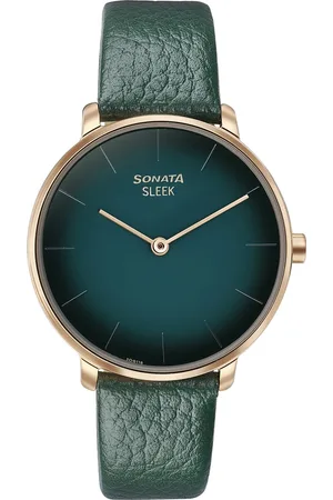 Sonata Sleek Quartz Analog Green Dial Green Leather Strap Watch for Women