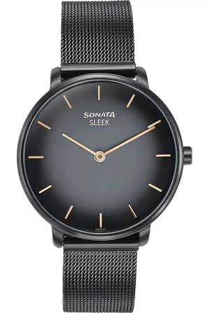 Sonata Sleek Quartz Analog Black Dial Black Stainless Steel Strap Watch for Women