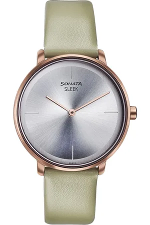 Sonata Sleek Quartz Analog Silver Dial Grey Leather Strap Watch for Women