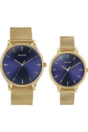 Sonata Modern Bandhan Quartz Analog Blue Dial Stainless Steel Strap Watch for Couple