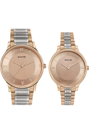 Sonata Modern Bandhan Quartz Analog Pink Dial Stainless Steel Strap Watch for Couple