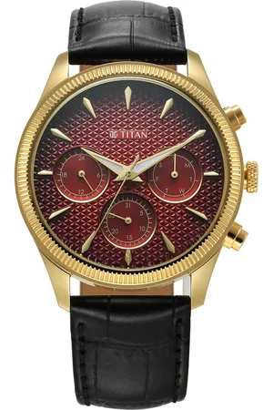 Titan Regalia Opulent Quartz Analog with Day and Date Red Dial Black Leather Strap Watch for Men