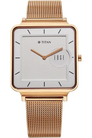 Titan Edge Quad Quartz Analog White Dial With Rose Gold Stainless Steel Strap Watch For Men