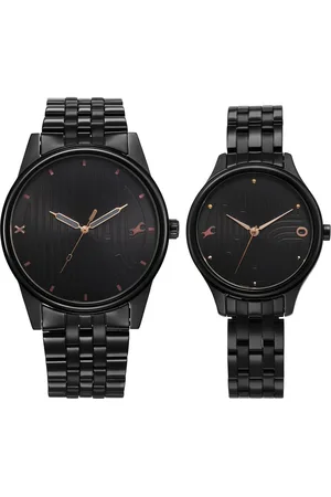 Fastrack Mixmatched Quartz Analog Black Dial With Black Metal Strap Watch For Couple