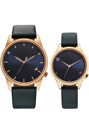 Fastrack Mixmatched Quartz Analog Blue Dial With Blue Leather Strap Watch For Couple