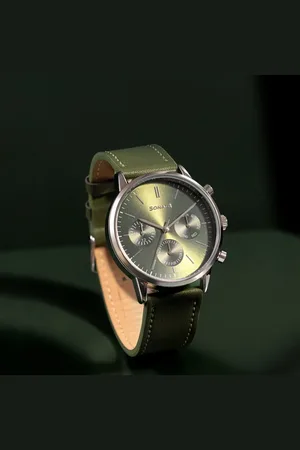 Sonata Quartz Multifunction Green Dial Green Leather Strap Watch For Men