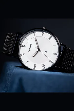Sonata Quartz Analog with Date Silver Dial Black Stainless Steel Strap Watch For Men