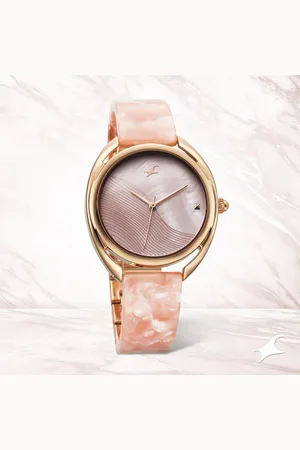 Fastrack Younique Quartz Analog Pink Color Mother Of Pearl Dial Acetate And Metal Strap Watch For Girls