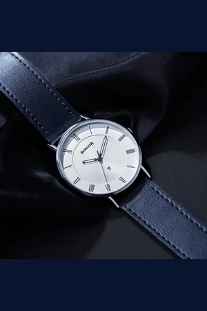 Sonata Quartz Analog with Date Silver Dial Black Leather Strap Watch For Men