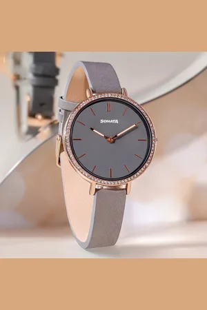 Sonata Quartz Analog Grey Dial Grey Leather Strap Watch For Women