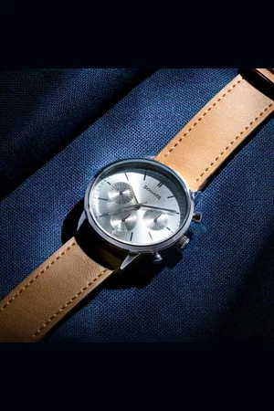 Sonata Quartz Multifunction Silver Dial Brown Leather Strap Watch For Men