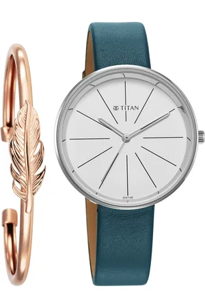 Titan Stackables Quartz Analog White Dial Leather Strap Watch For Women