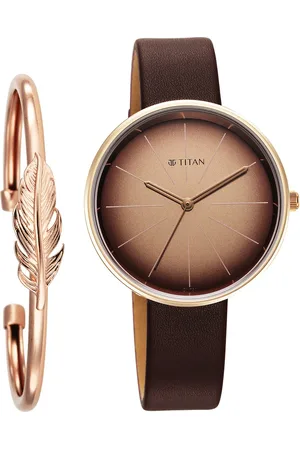 Titan Stackables Quartz Analog Brown Dial Leather Strap Watch For Women