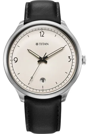 Titan Timeless Treasures Quartz Analog with Date White Dial With Black Color Leather Strap Watch For Men