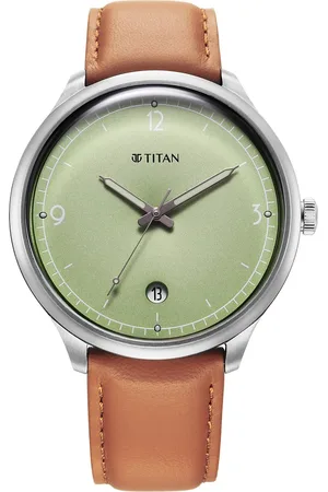 Titan Timeless Treasures Quartz Analog with Date Green Dial With Brown Color Leather Strap Watch For Men