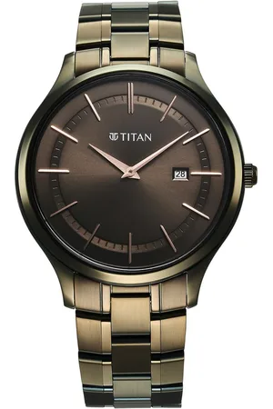 Titan Clasique Slim Quartz Analog with Date Brown Dial With Two Toned Color Stainless Steel Strap Watch For Men