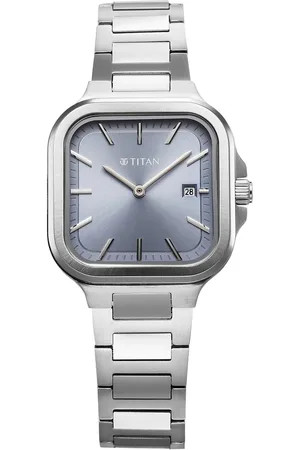 Titan Slim Square Quartz Analog with Date Blue Dial With Silver Color Stainless Steel Strap Watch For Women