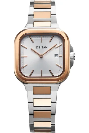 Titan Slim Square Quartz Analog with Date Silver Dial With Two Toned Color Stainless Steel Strap Watch For Women